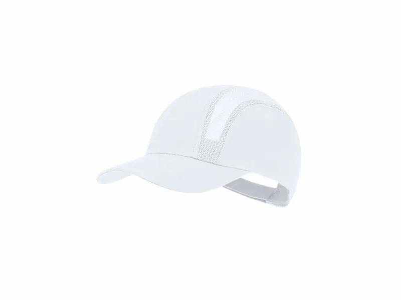 Gorra deportiva de microfibra Hakos con redecilla en blanco de microfibra, vista frontal