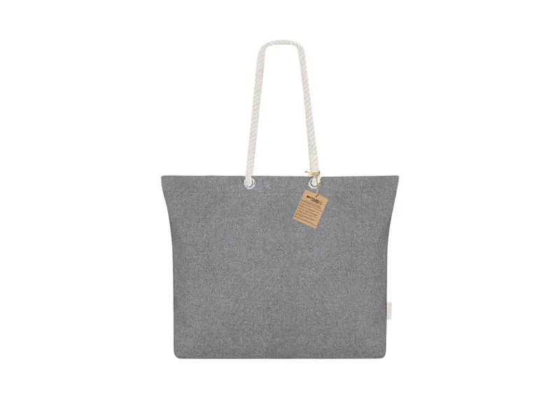 Bolsa de algodón reciclado Coulan 220 g con asas trenzadas en negro de algodón reciclado 220 g/ m2, vista frontal