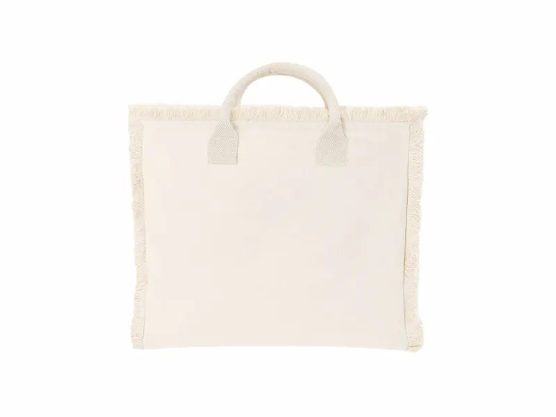 Bolsa de algodón Dinebor 360 g con flecos y cremallera en natural de algodón 360 g/ m2, vista frontal