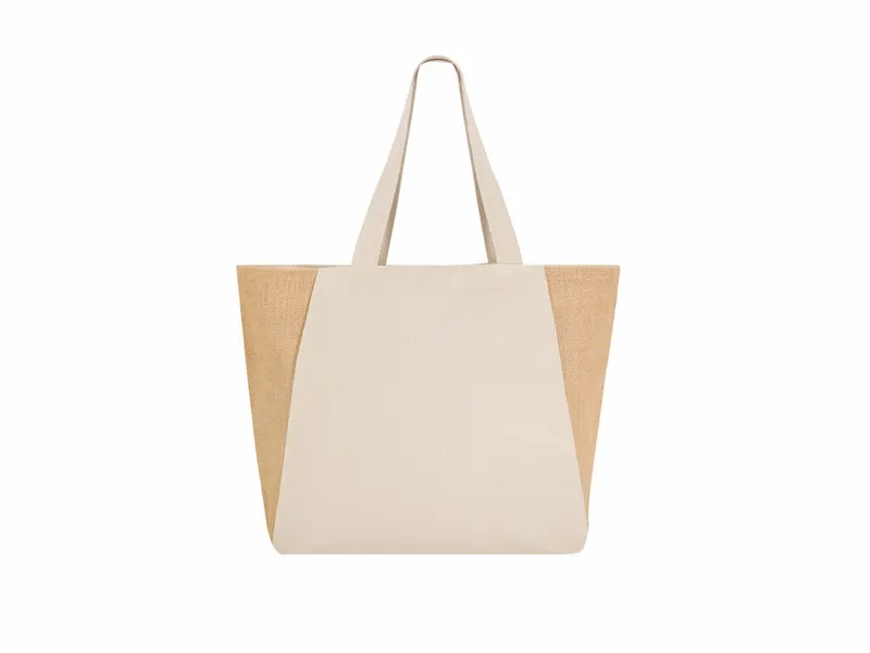 Bolsa de algodón Sharma 360 g y yute con fuelle en natural de yute laminado/ algodón 360 g/ m2, vista frontal