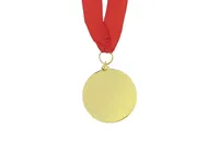 Medalla dorada en relieve Gussy con cinta roja de metal/ poliéster, detalle 1