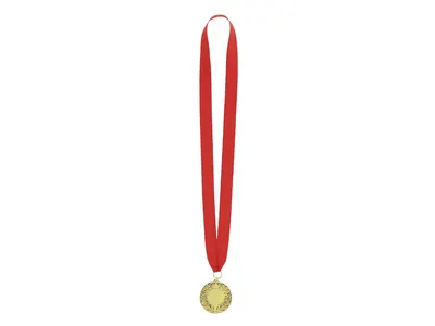 Medalla dorada en relieve con cinta roja personalizable