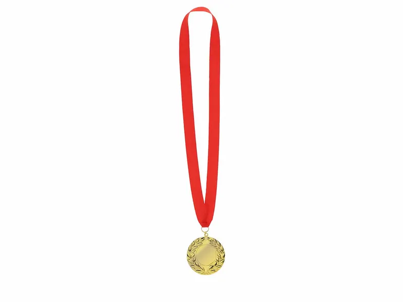 Medalla dorada en relieve Binea 7 cm para láser en dorado de metal/ poliéster, vista frontal