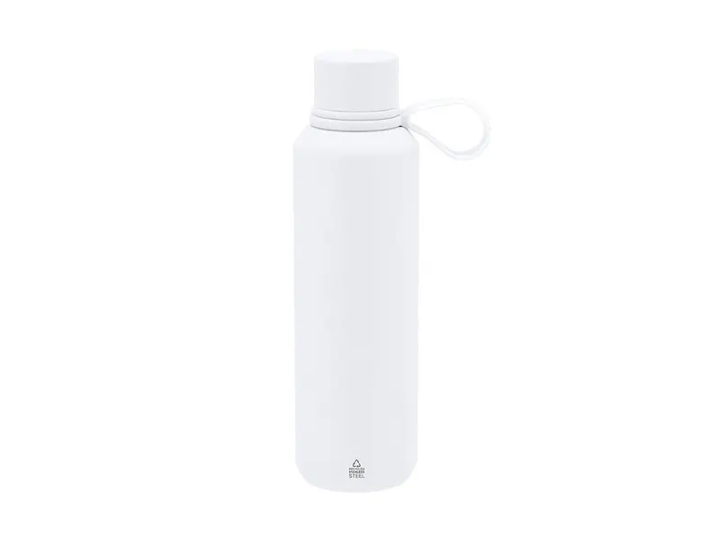 Botella térmica de acero reciclado Yomar 630 ml con asa en blanco de acero inox reciclado, vista frontal