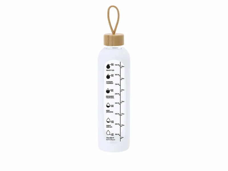 Botella de cristal Kramex 1 l con funda de silicona en blanco de cristal/ bambú, vista frontal