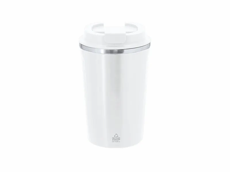 Vaso térmico de acero reciclado Karnix 400 ml en blanco de acero inox reciclado, vista frontal