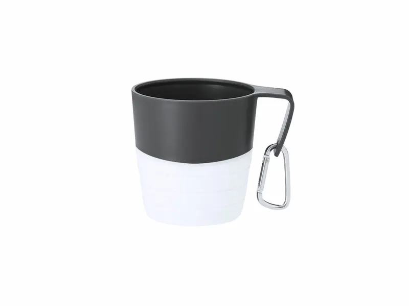 Taza plegable Mibar 340 ml con mosquetón en blanco de PP/ TPR, vista frontal