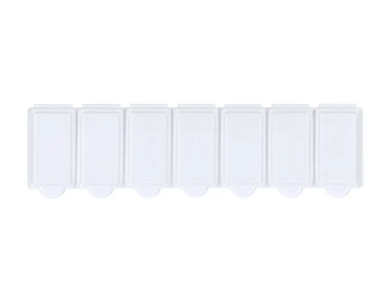 Pastillero semanal Keyon 7 compartimentos sin BPA en blanco, vista frontal