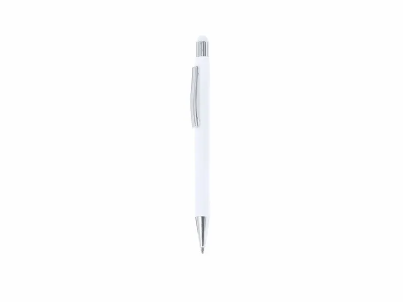Bolígrafo puntero de aluminio reciclado Yarnox goma cromado en blanco de aluminio reciclado, vista frontal