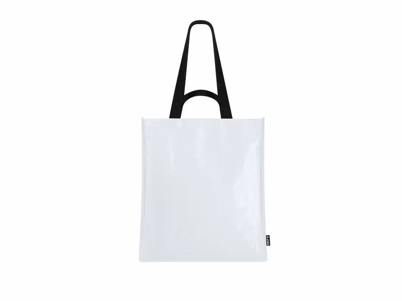 Bolsa de pp woven Sayon laminado RPET con doble asa en blanco de PP-Woven laminado RPET, vista frontal