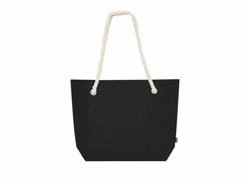 Bolsa de fieltro RPET Northax con asas de cordón y fuelle en negro de fieltro RPET/ algodón, vista frontal