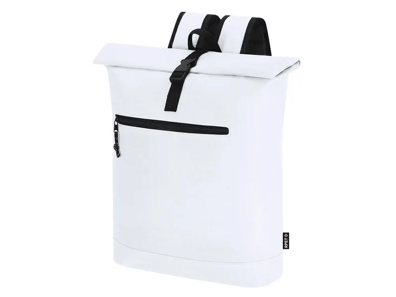 Mochila de RPET Pular 600D hebilla 15 pulgadas en blanco de poliéster 600D RPET, vista frontal
