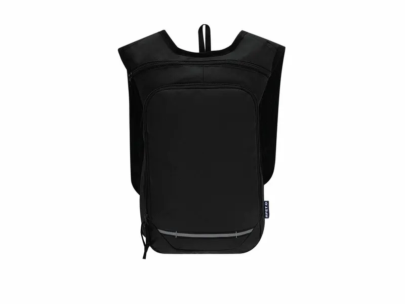 Mochila de RPET Rinix 600D tiras reflectantes frontales en negro de poliéster 600D RPET, vista frontal