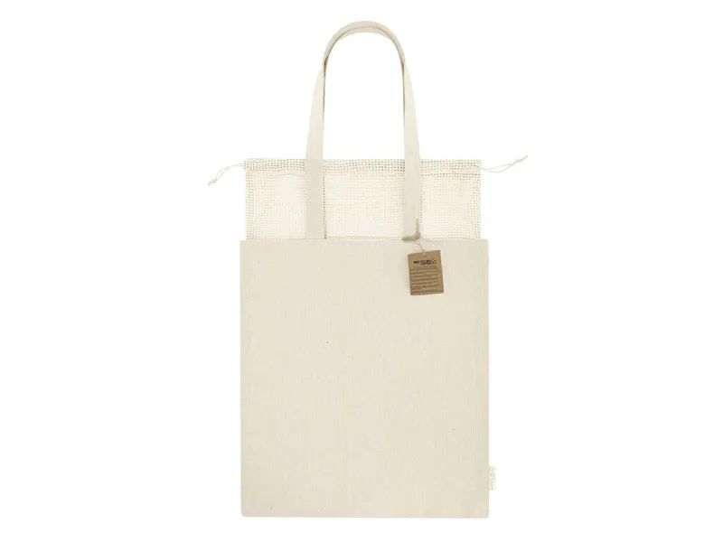 Bolsa de algodón reciclado Flerix 260 g con cordones en natural de algodón reciclado 260 g/ m2, vista frontal