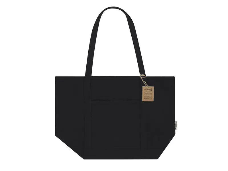 Bolsa de canvas reciclado Mulon 300 g con bolsillo en negro de canvas reciclado 300 g/ m2, vista frontal
