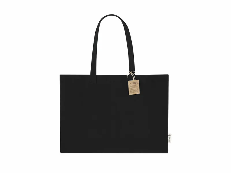 Bolsa de canvas reciclado Lilan 300 g con fuelle en negro de canvas reciclado 300 g/ m2, vista frontal