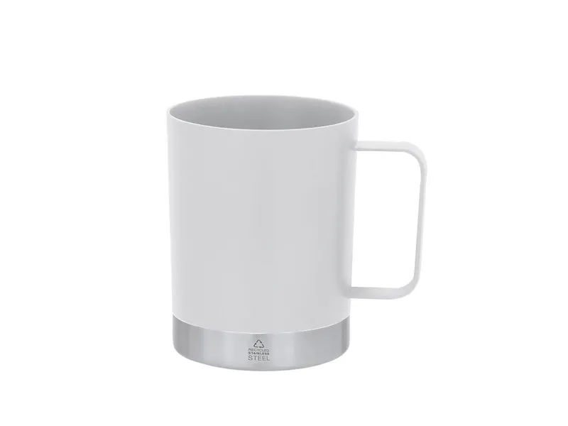 Taza de PP reciclado Rosby 400 ml base de acero en blanco de PP reciclado/ acero inox reciclado, vista frontal