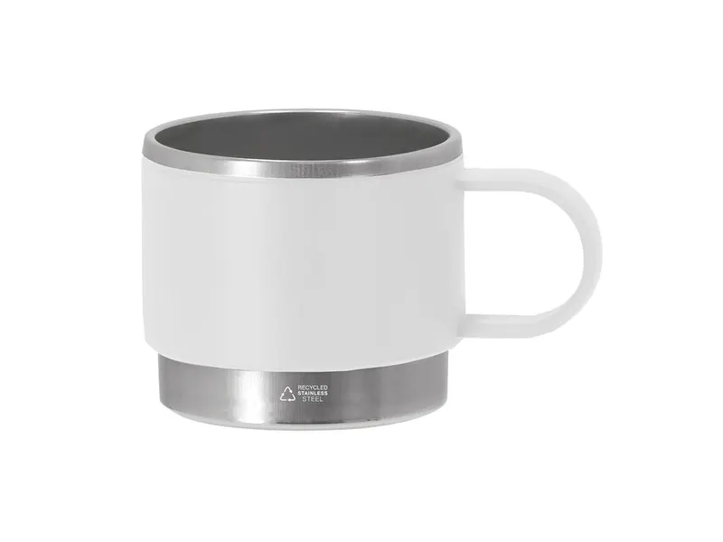 Taza de PP reciclado Blakent 140 ml base de acero en blanco de PP reciclado/ interior acero inox reciclado, vista frontal
