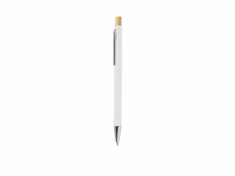 Bolígrafo de aluminio reciclado Kosif goma pulsador bambú en blanco de bambú/ aluminio reciclado, vista frontal