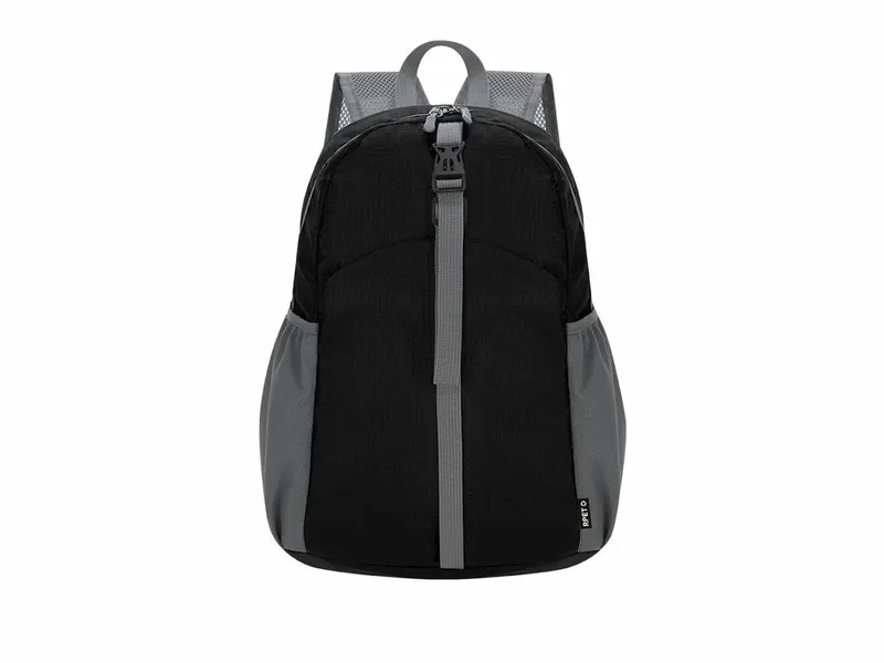 Mochila plegable ripstop de RPET Chermel 210D doble tirador en negro de ripstop RPET, vista frontal