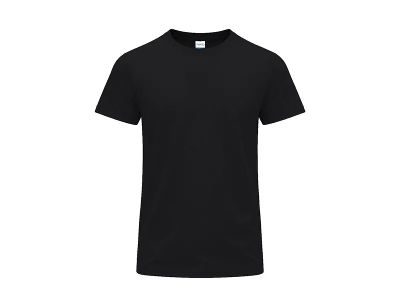 Camiseta de algodón Perkins 190 g tubular en colores en negro de 100% algodón ring spun, single jersey 190 g/, vista frontal