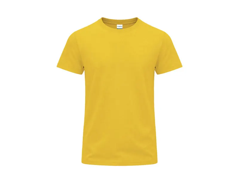 Camiseta de algodón Perkins 190 g tubular en colores en amarillo de 100% algodón ring spun, single jersey 190 g/, vista frontal