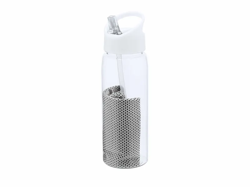 Set bidón de RPET Garyl 800 ml y toalla en blanco de RPET, vista frontal