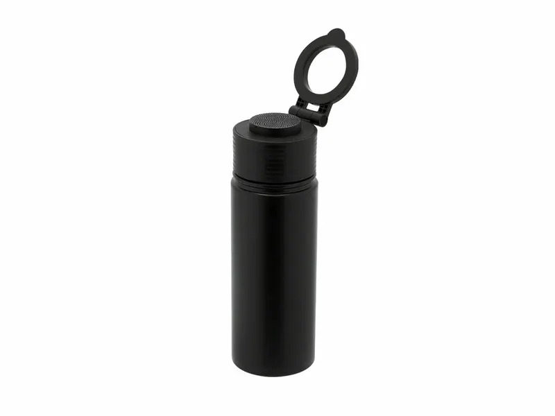 Bidón térmico altavoz Bluetooth soporte MagSafe Bundy en negro de acero inox, vista frontal