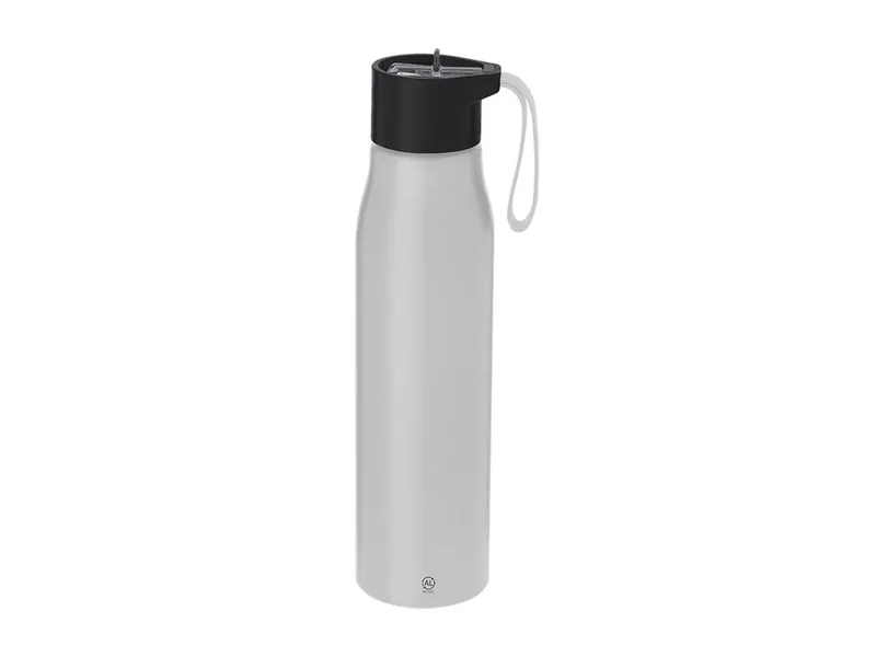 Bidón de aluminio reciclado Thorup 700 ml con pajita en plateado de aluminio reciclado, vista frontal