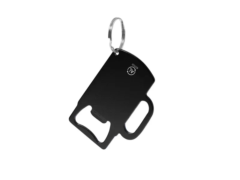 Llavero abridor forma de jarra de aluminio Berman en negro de aluminio reciclado, vista frontal