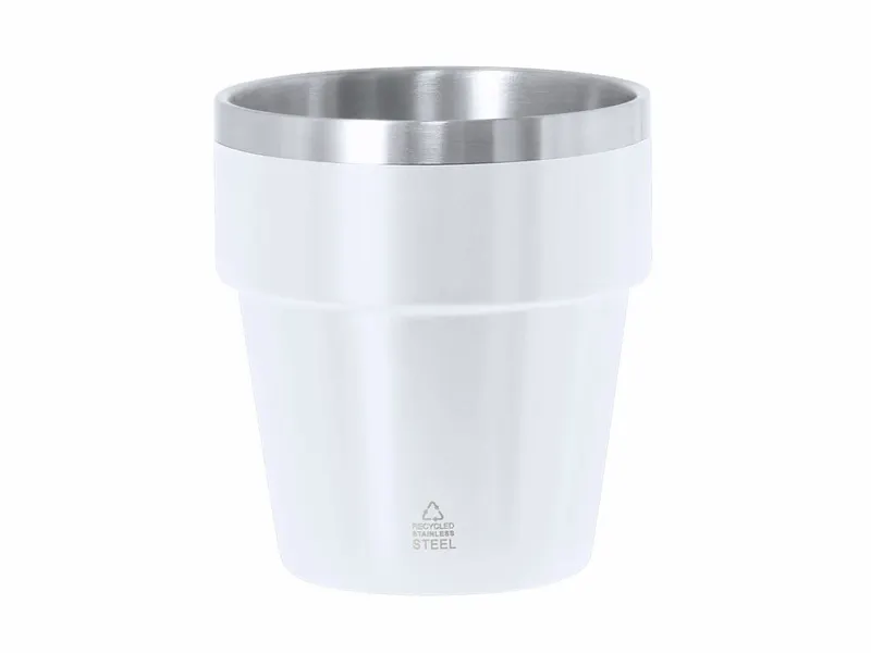 Vaso térmico de acero reciclado Mayden 250 ml satinado en blanco de acero inox reciclado, vista frontal