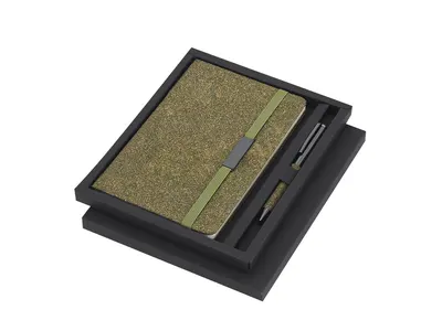 Set bloc y bolígrafo de fibra de té Malcon personalizable