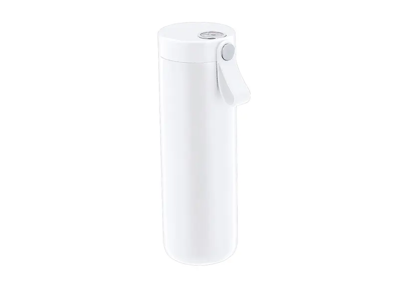 Botella térmica Royan 500 ml con termómetro analógico en blanco de acero inox, vista frontal