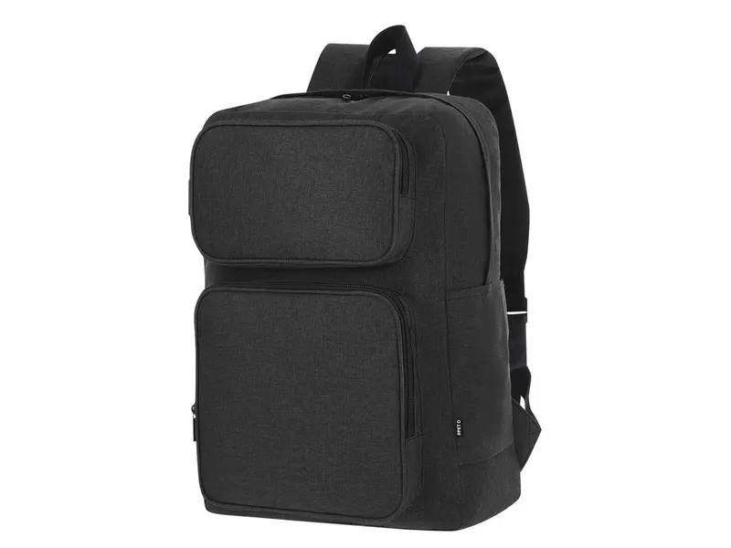 Mochila de RPET Necco 600D portátil 15 pulgadas y tablet en negro de poliéster 600D RPET, vista frontal