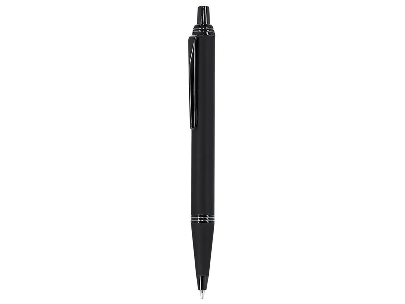 Bolígrafo de aluminio Brokyn goma detalles cromados jumbo en negro de aluminio, vista frontal