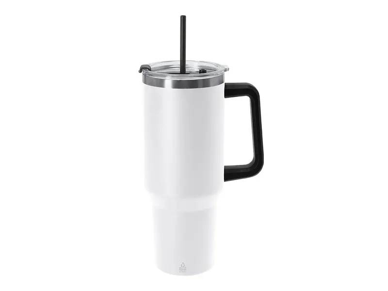 Jarra térmica reciclada Liena 1,2 l doble bebida en blanco de acero inox reciclado, vista frontal