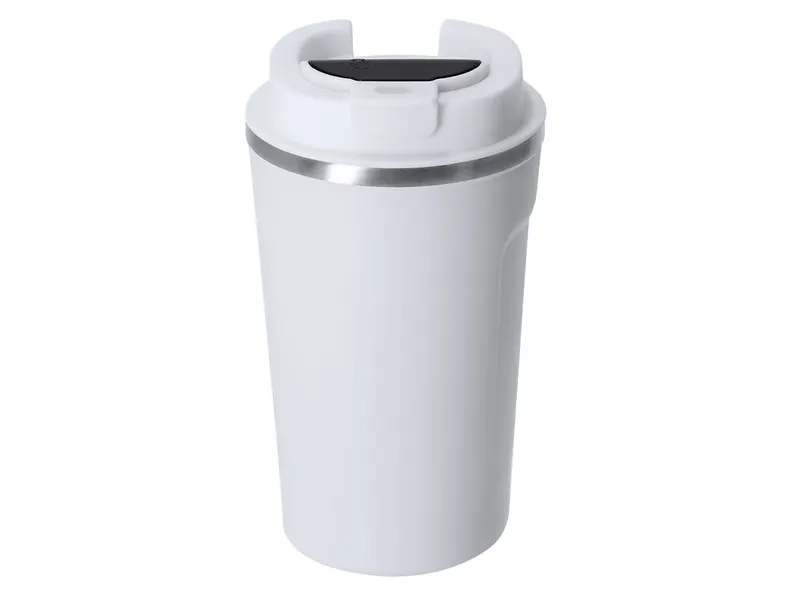 Vaso térmico de acero reciclado Molin 400 ml con pantalla en blanco de acero inox reciclado, vista frontal
