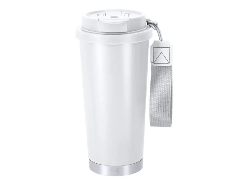 Vaso térmico de acero reciclado Kazont 500 ml con pajita en blanco de acero inox reciclado, vista frontal