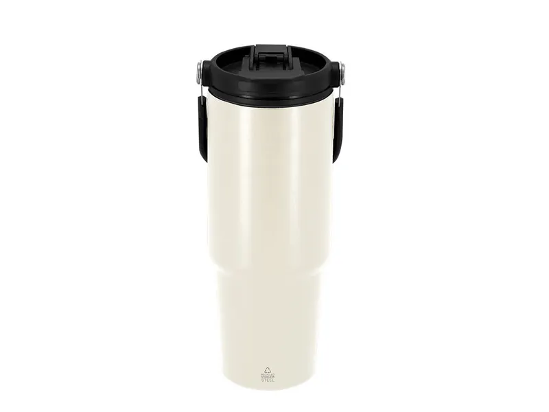 Vaso térmico de acero reciclado Chalmer 900 ml con asa en natural de acero inox reciclado, vista frontal