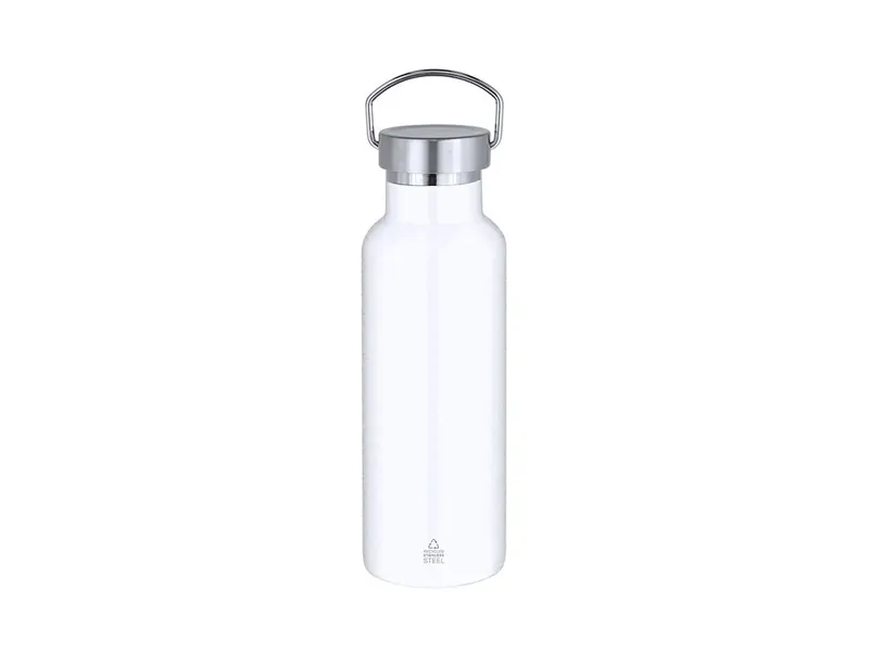 Botella térmica de acero reciclado Muns 500 ml tapón asa en blanco de acero inox reciclado, vista frontal
