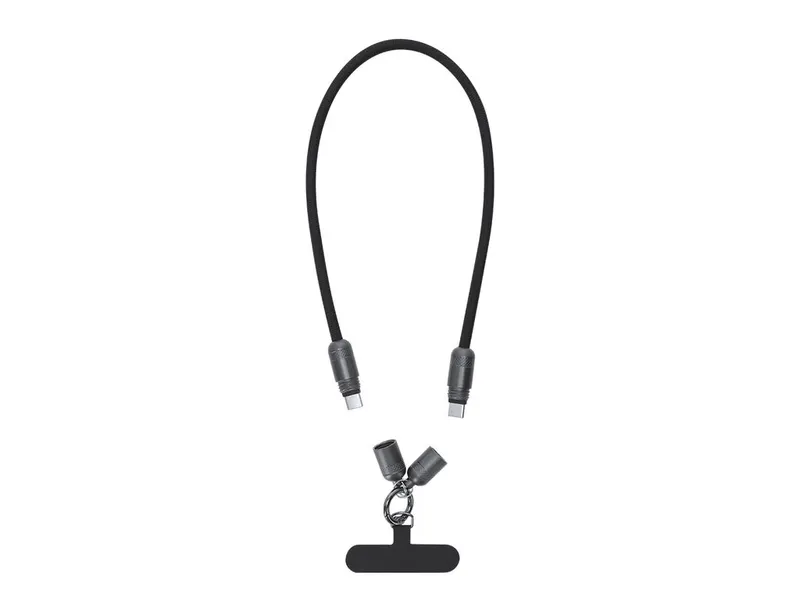 Lanyard Micers con cable de carga tipo C 60 W en negro de poliéster, vista frontal