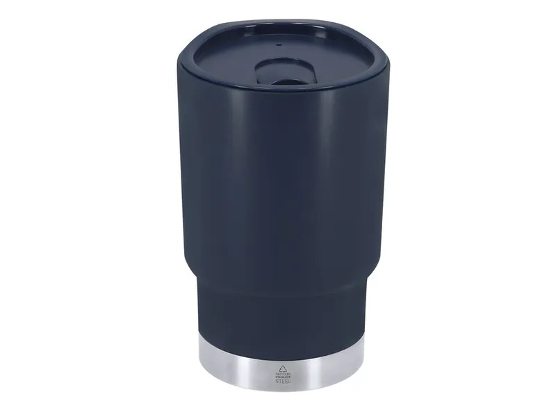 Vaso térmico de PP reciclado Clancy 380 ml con dosificador en marino de PP reciclado/ base acero inox reciclado, vista frontal