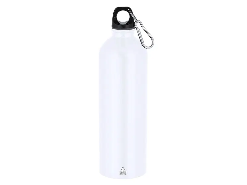 Bidón de acero reciclado Graims 800 ml mosquetón en blanco de acero inox reciclado, vista frontal