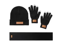 Set de gorro, bufanda y guantes táctiles en caja Hibbert de acrílico, vista lateral