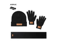 Set de gorro, bufanda y guantes táctiles en caja Hibbert de acrílico, vista frontal