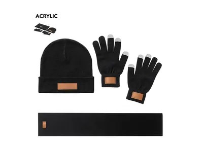 Set de gorro, bufanda y guantes táctiles en caja personalizable