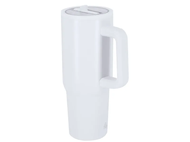 Jarra térmica reciclada Huver 870 ml con boquilla en blanco de acero inox reciclado, vista frontal