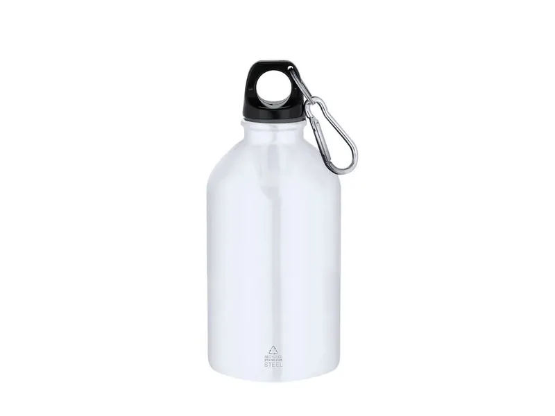 Bidón de acero reciclado Beyls 500 ml mosquetón en blanco de acero inox reciclado, vista frontal