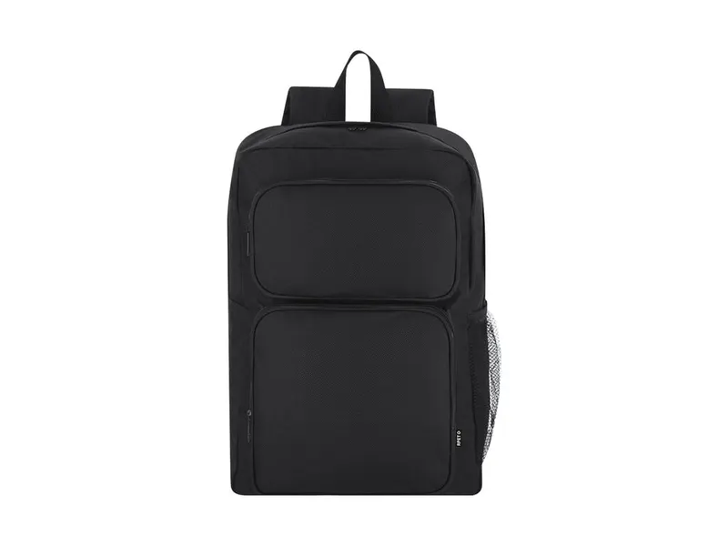 Mochila de RPET Lanwich 600D dos bolsillos frontales malla en negro de poliéster 600D RPET, vista frontal