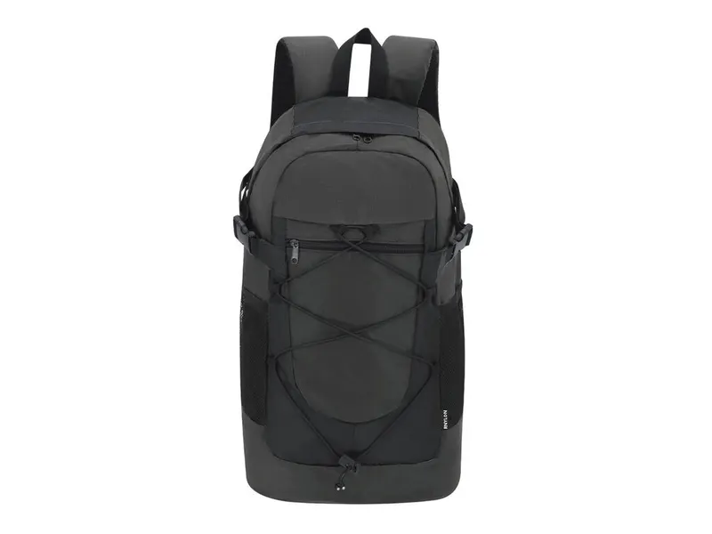 Mochila de nylon reciclado Zaroc ripstop cuerda elástica en negro de nylon reciclado 210D/ ripstop, vista frontal